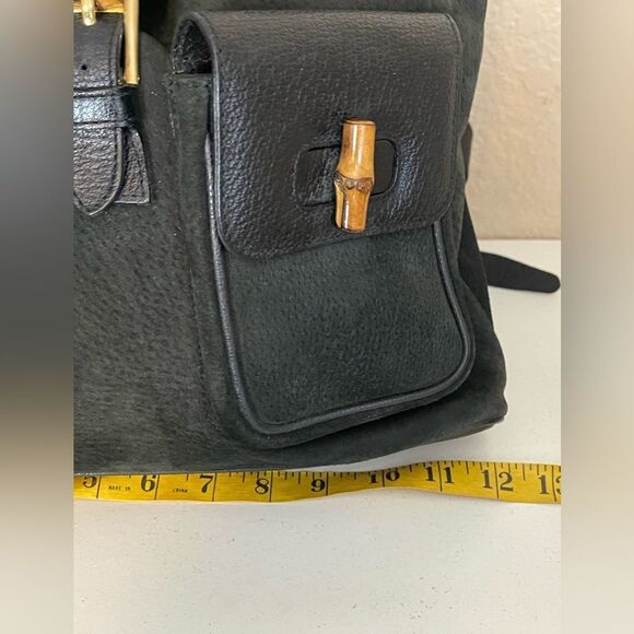 Gucci Black Suede Backpack with Bamboo Details - Picture 11 of 15